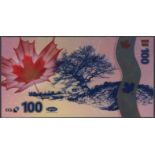 CCL/OpSec, a Canadian test note for 100 units, on plastic or polymer with a clear window at...