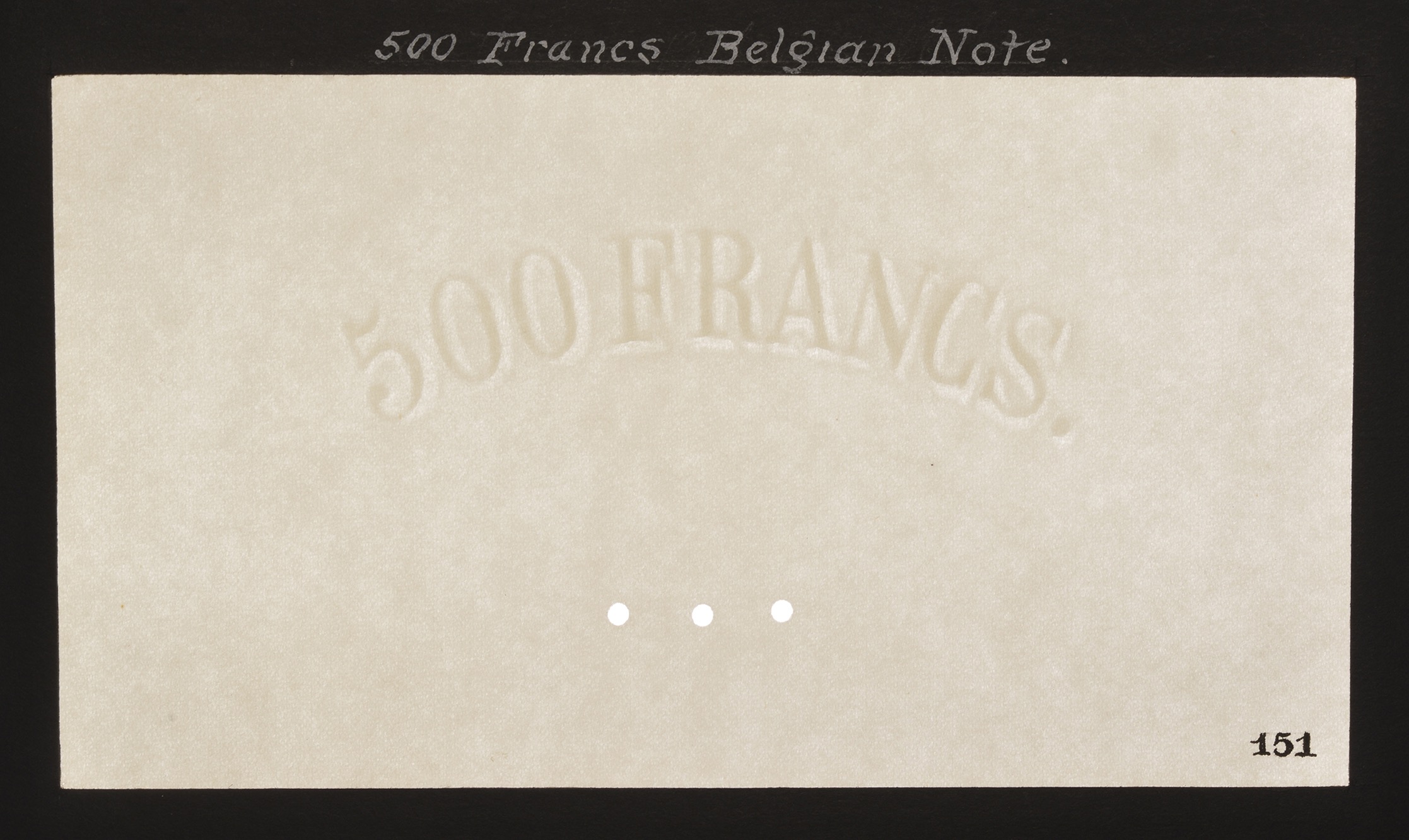 Banque Nationale de Belgique, watermarked paper for 500 Francs (5), issue of 1910-25, glued... - Image 2 of 5