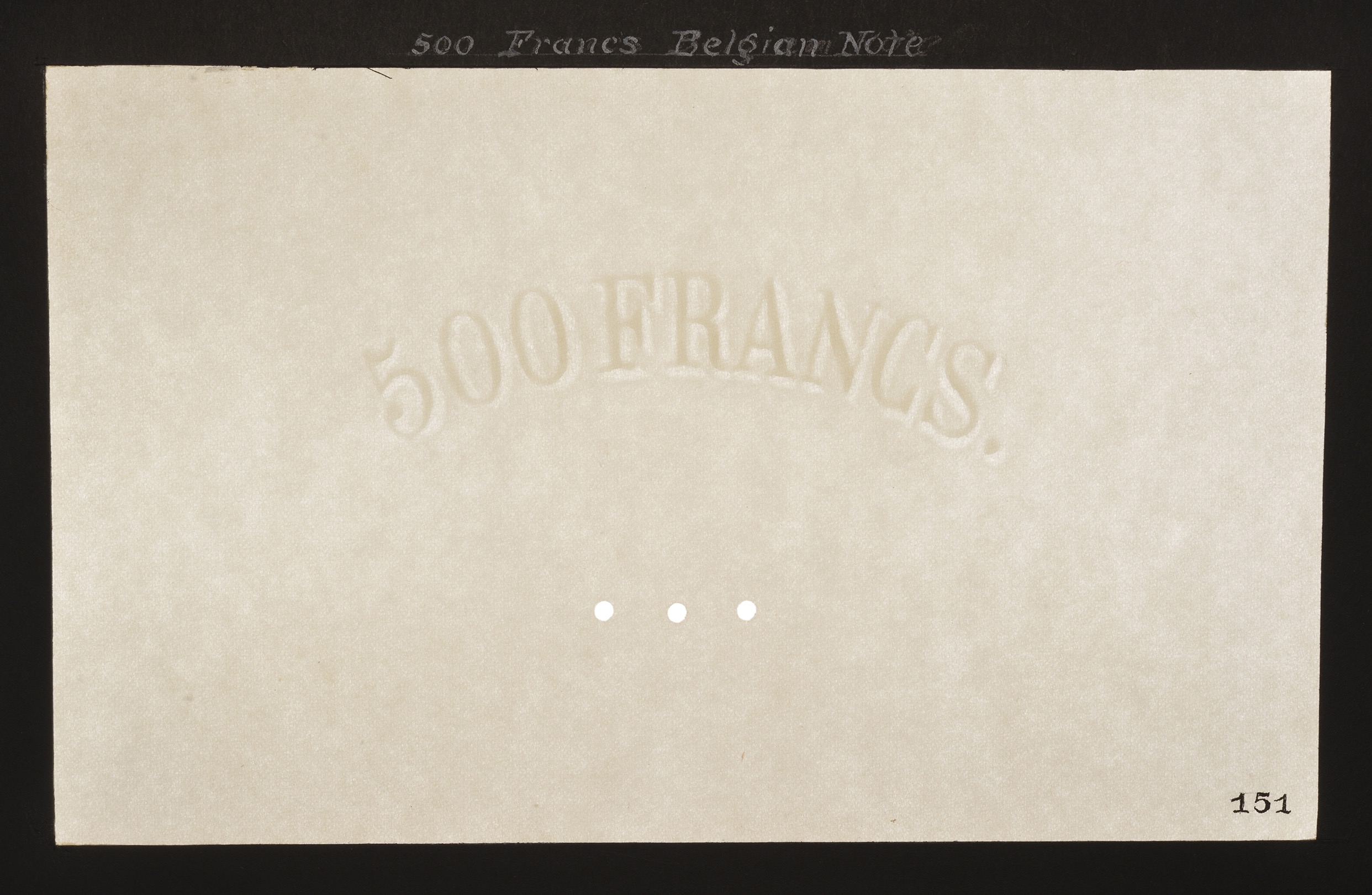 Banque Nationale de Belgique, watermarked paper for 500 Francs (5), issue of 1910-25, glued... - Image 3 of 5