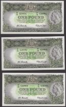 Reserve Bank of Australia, Â£1 (4), ND (1961-5), serial numbers HJ/74 528991-94, Coombs and...