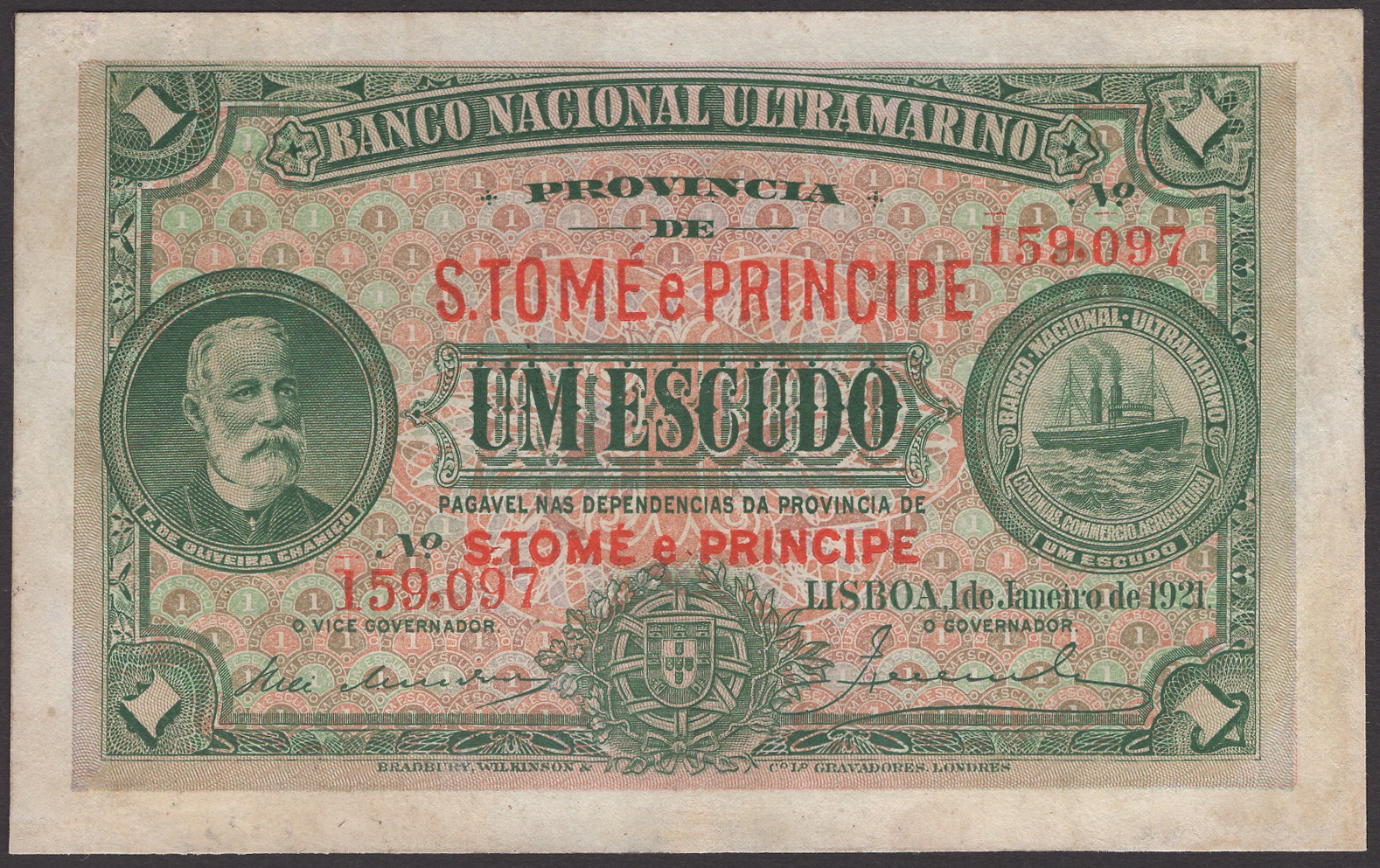 Banco Nacional Ultramarino, St Thomas & Prince, 1 Escudo, 1 January 1921, serial number...