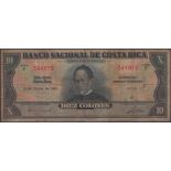 Banco International de Costa Rica, 10 Colones, 5 March 1941, serial number 344876, serie F,...