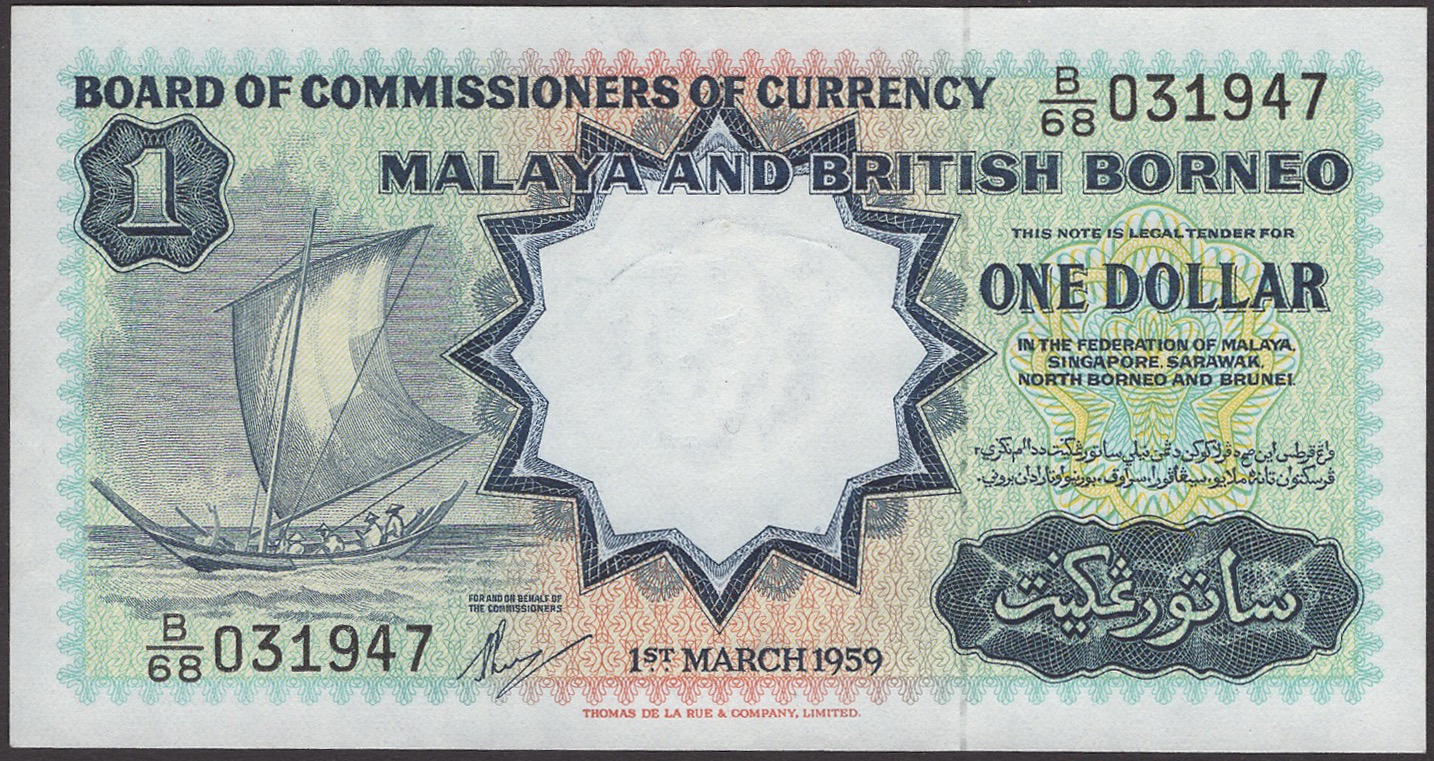 Board of Commissioners of Currency Malaya and British Borneo, $1, 1 March 1959, serial...