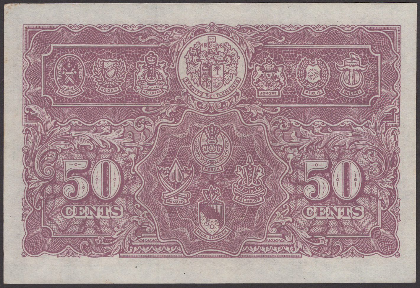 Board of Commissioners of Currency Malaya, 50 Cents, 1 July 1941, serial number A/32... - Bild 2 aus 2
