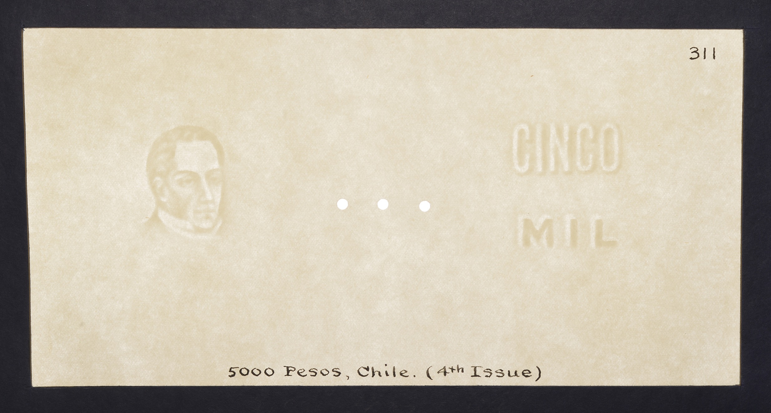 Banco Central de Chile, a complete set of watermarked paper for the 5, 10, 20, 50, 100,... - Image 3 of 9