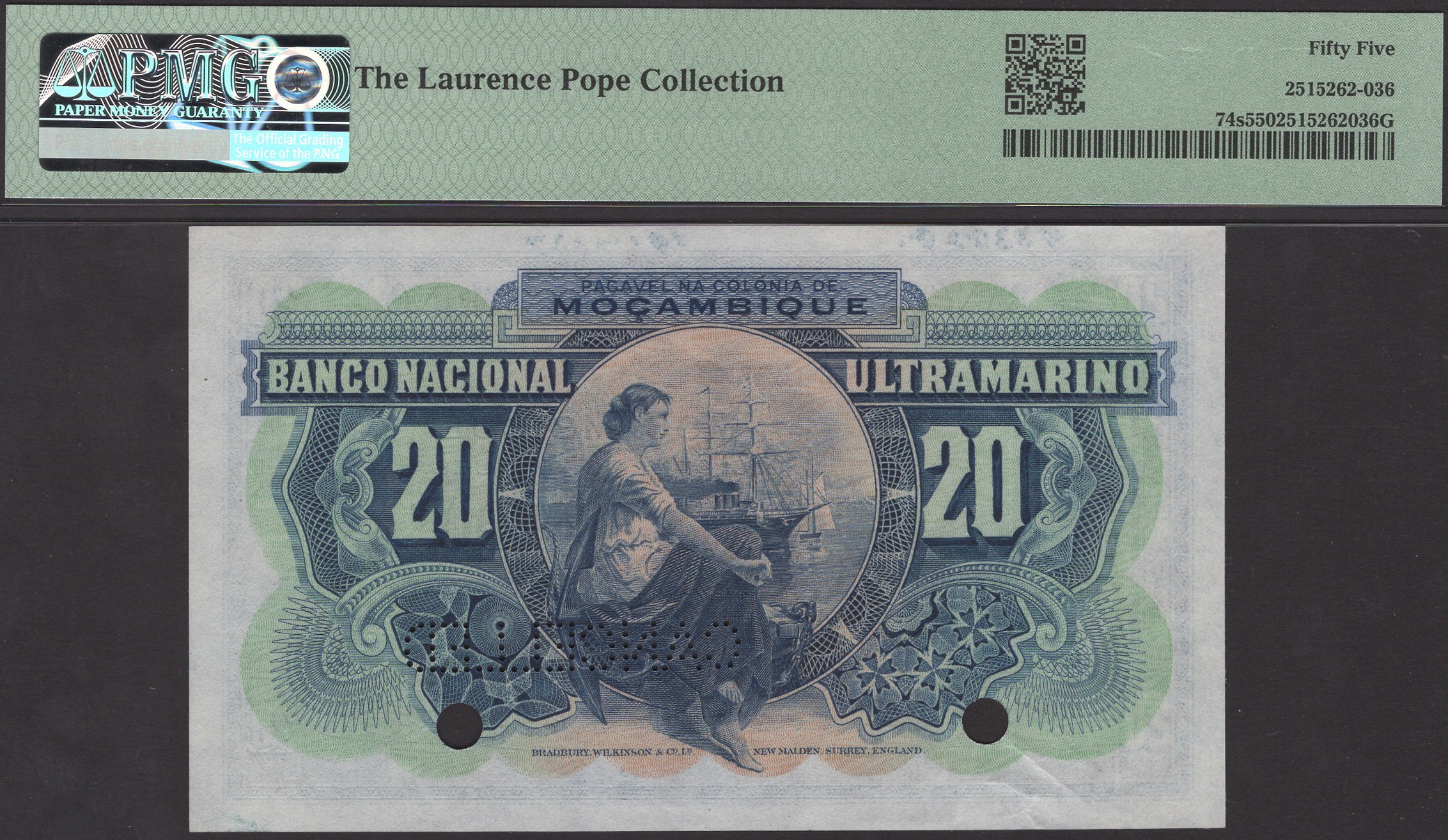 Banco Nacional Ultramarino, Mozambique, specimen 20 Escudos, 6 April 1937, serial numbers... - Bild 2 aus 2