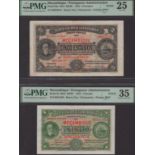 Banco Nacional Ultramarino, Mozambique, 1 and 5 Escudos, 1 August 1941, serial numbers...