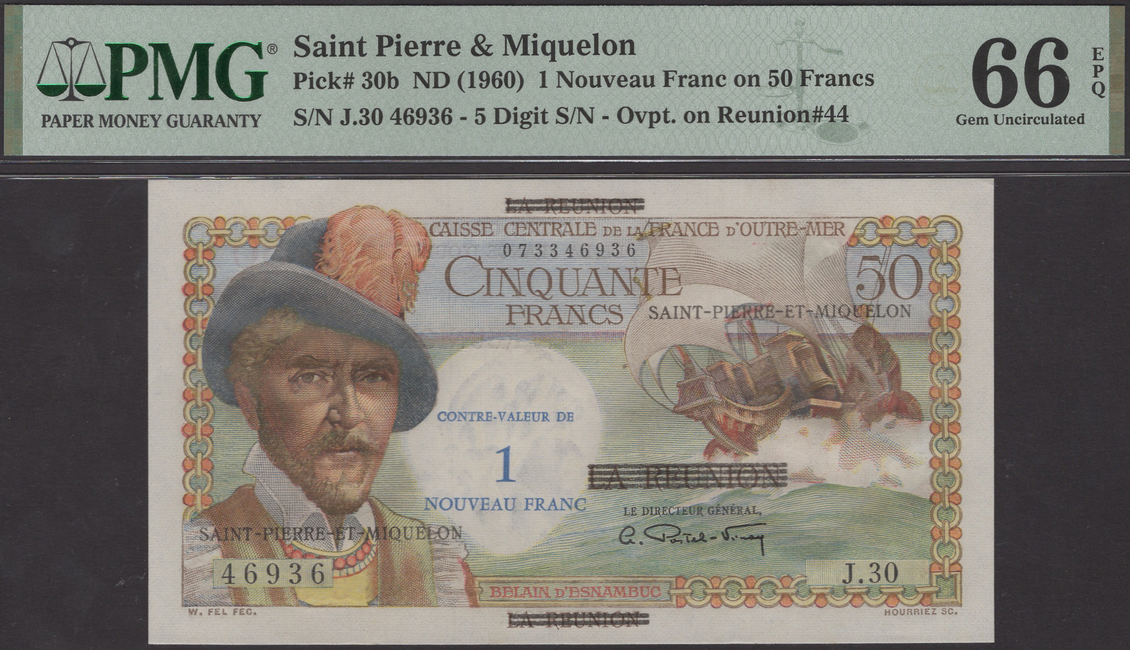 Caisse Centrale de la France d'Outre-Mer, Saint Pierre & Miquelon, 1 Nouveau Franc on 50...