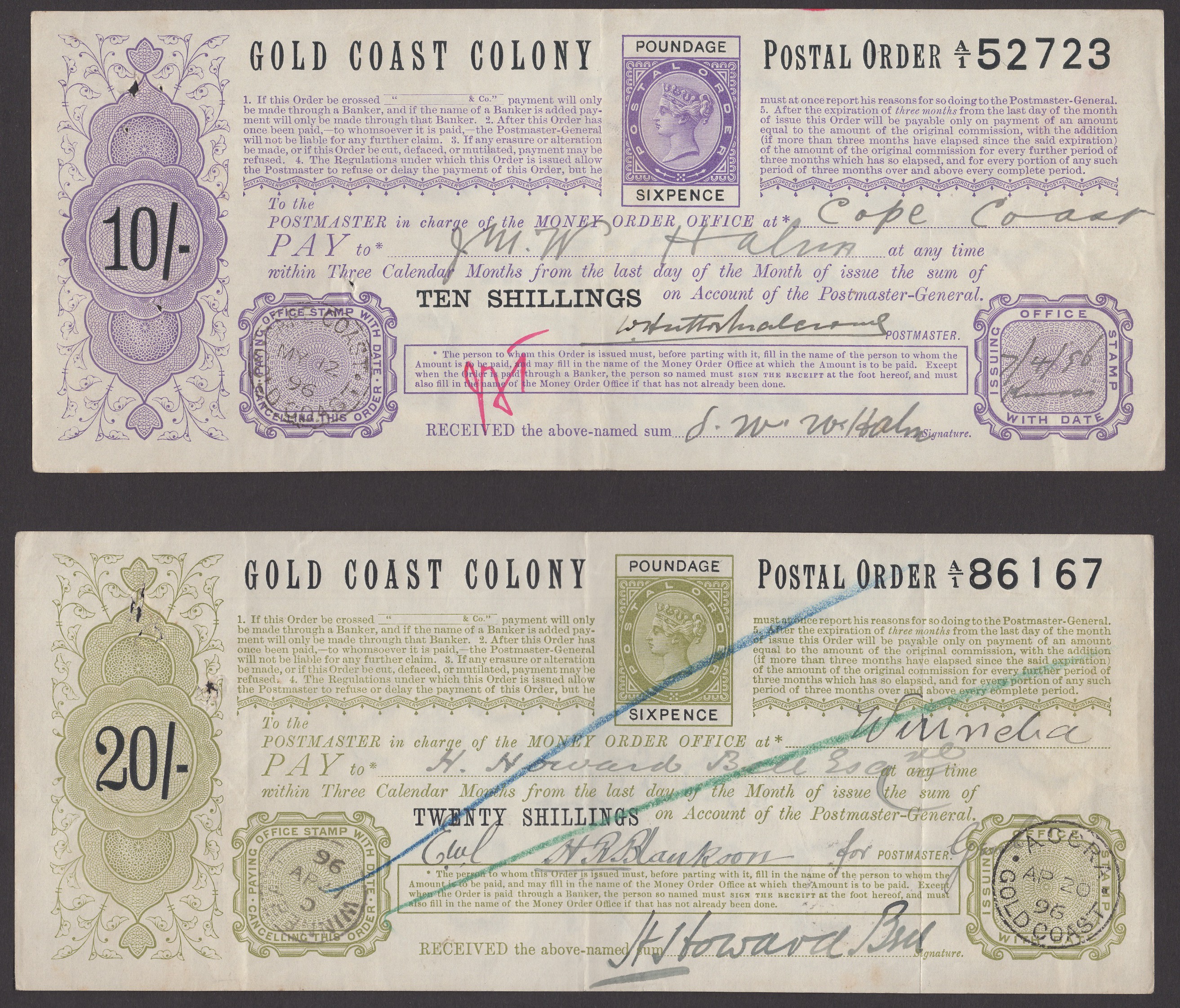 Gold Coast Colony (now Ghana), Postal Orders, a remarkable set of Victorian postal orders... - Bild 5 aus 6