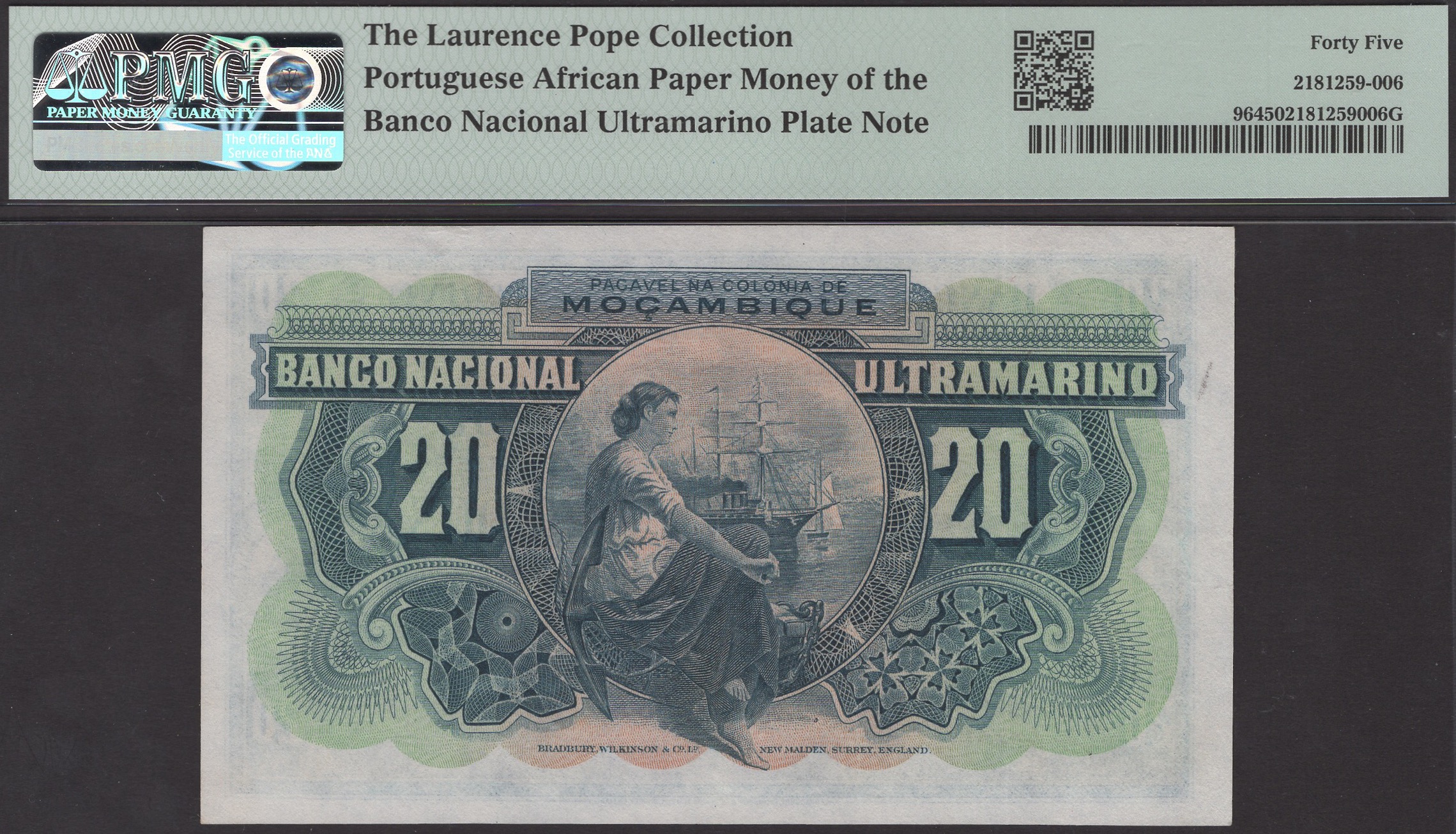 Banco Nacional Ultramarino, Mozambique, 20 Escudos, 25 November 1945, serial number... - Image 2 of 2