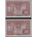 Board of Commissioners of Currency Malaya, 50 Cents (2), 1 July 1941, serial numbers A/29...