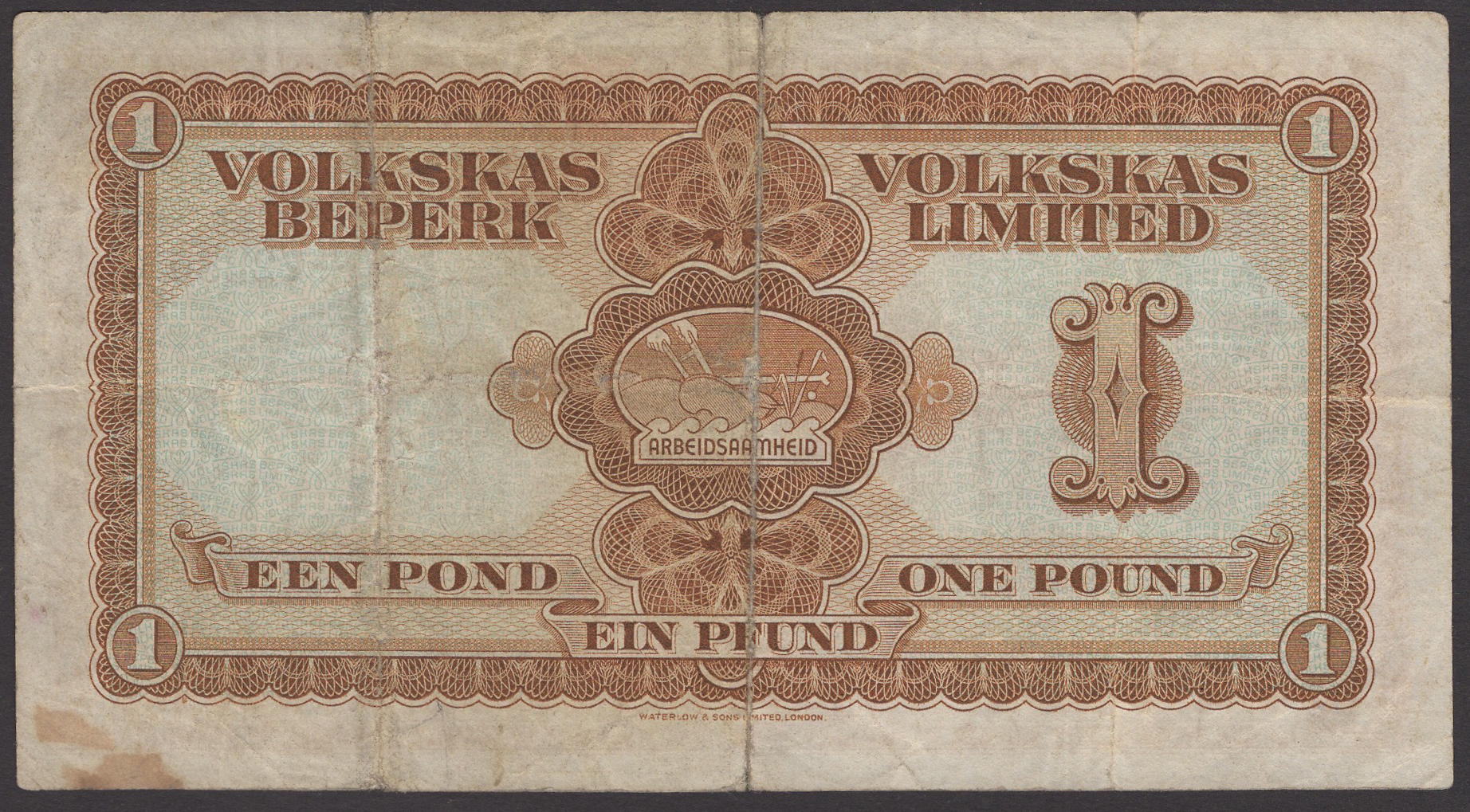 Volskas Bank, Southwest Africa, Â£1, 4 June 1952, serial number A/2 72280, Wolfaardt and... - Image 2 of 2