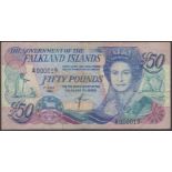 Government of the Falkland Islands, Â£50, 1 July 1990, serial number A000019, fine,...