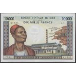 Banque Centrale du Mali, 10000 Francs, ND (1970), serial number V.4 61882, Clary and M'ba...