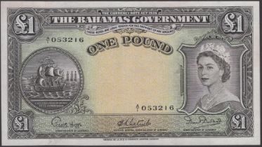 Bahamas Government, Â£1, ND (1953), serial number A/1 053216, Higgs, Latreille and Burnside...