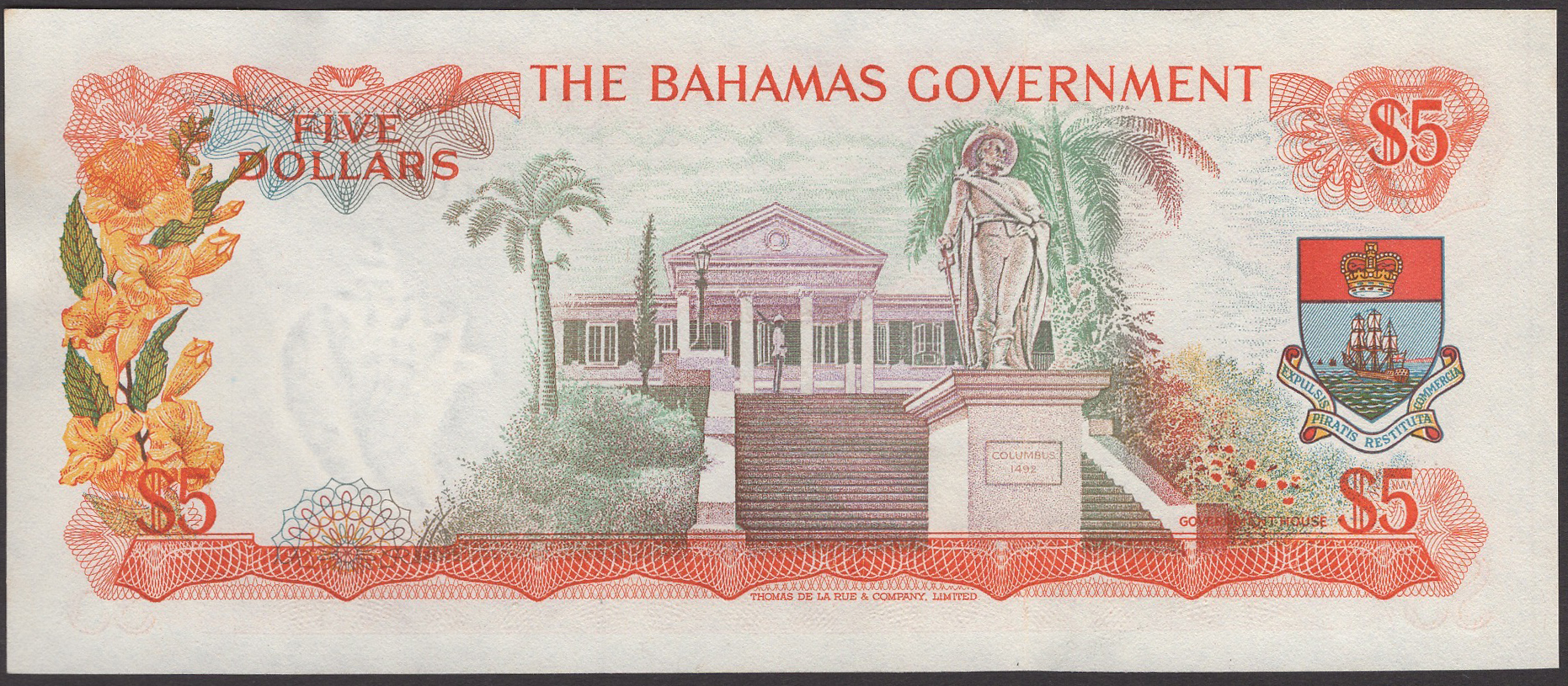 Bahamas Government, $5, 1965, serial number C768150, Francis, Higgs and Smiley-Butler... - Image 2 of 2