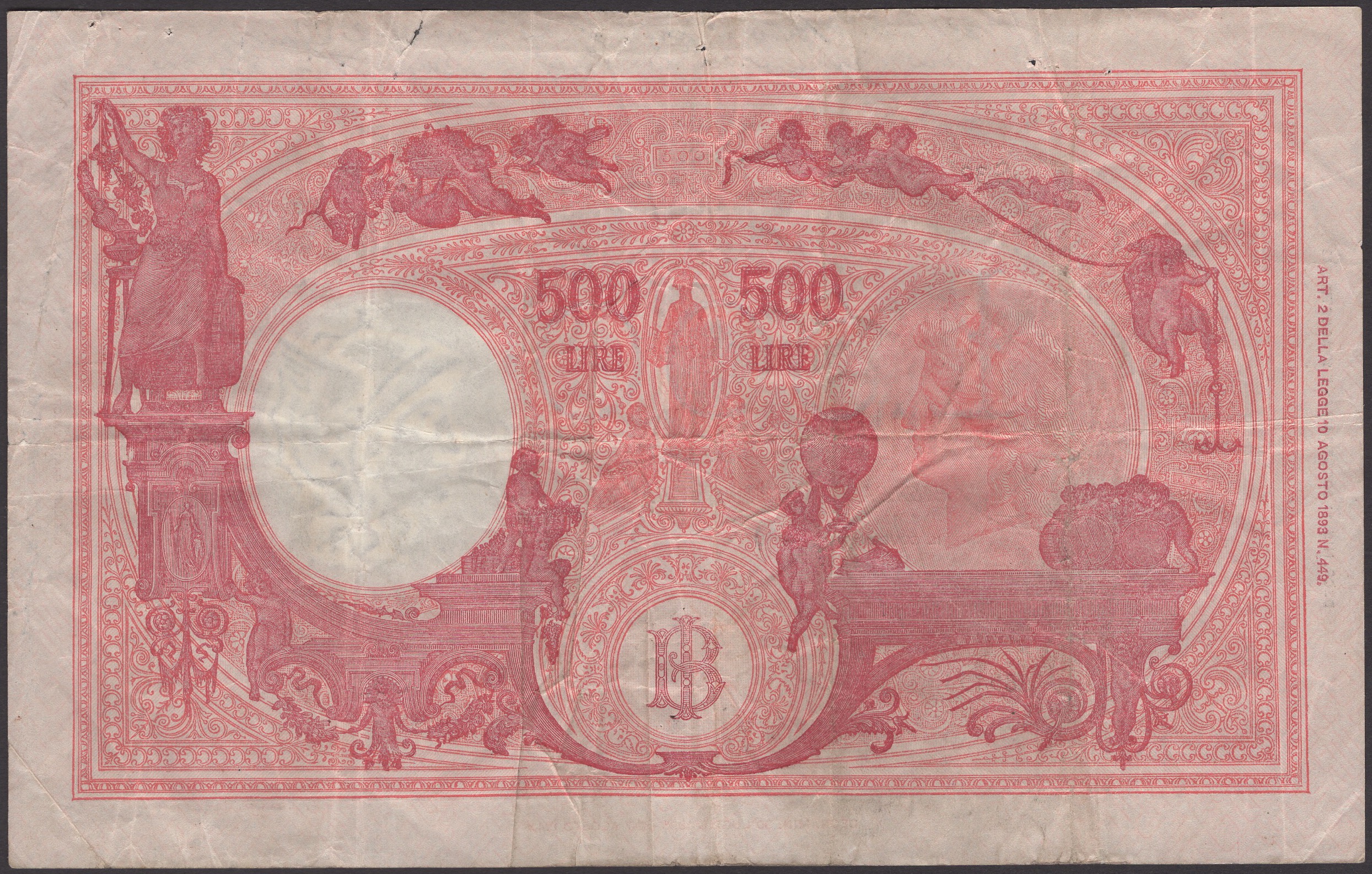 Banca d'Italia, 500 Lire, 1 August 1944, serial number S32 085154, Azzolini and Urbini... - Bild 2 aus 2