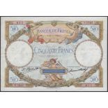 Banque de France, 50 Francs, 22 November 1929, serial number Y.5595 813, a couple of...