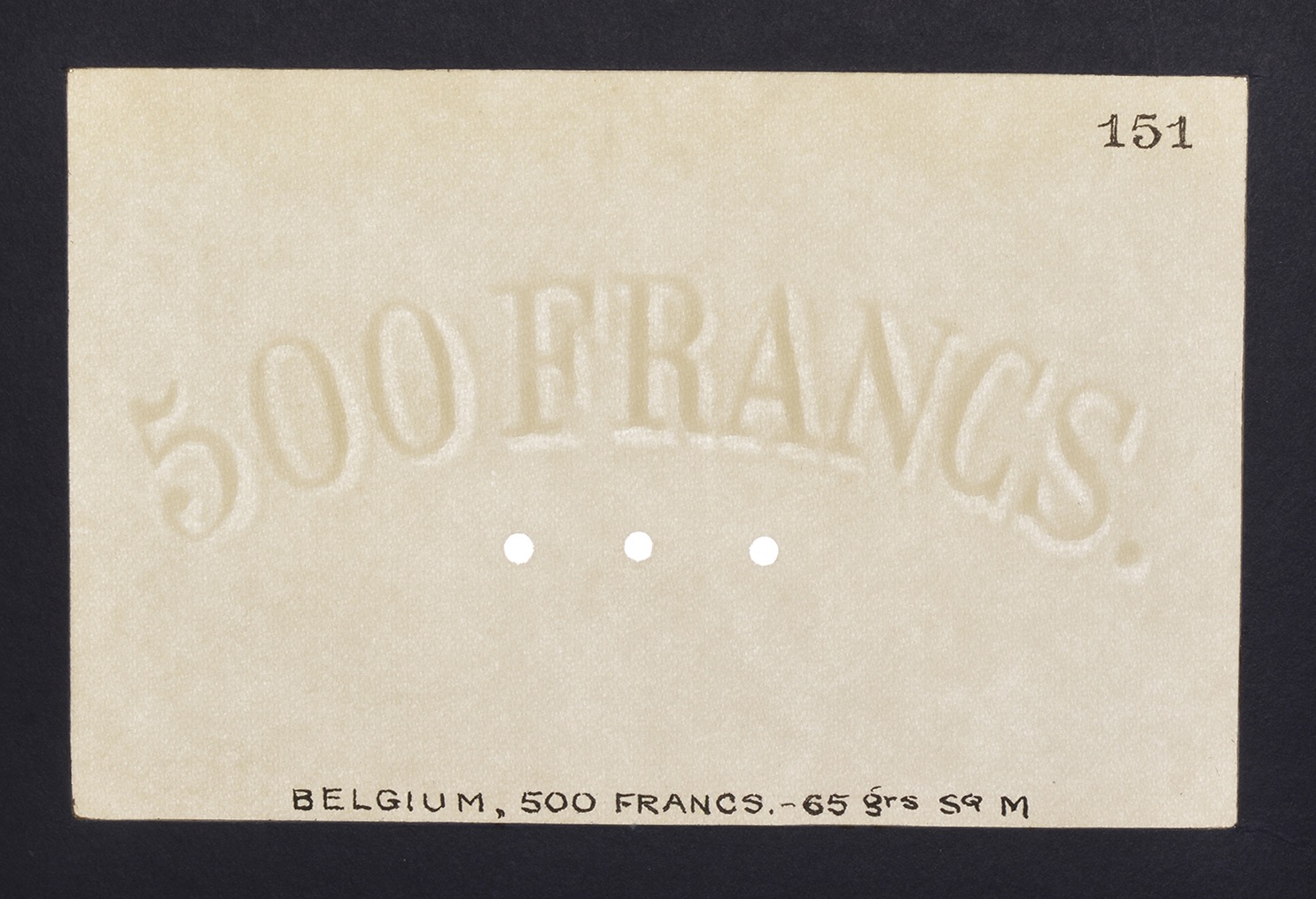 Banque Nationale de Belgique, watermarked paper for 500 Francs (6), issue of 1910-25, glued... - Bild 2 aus 6