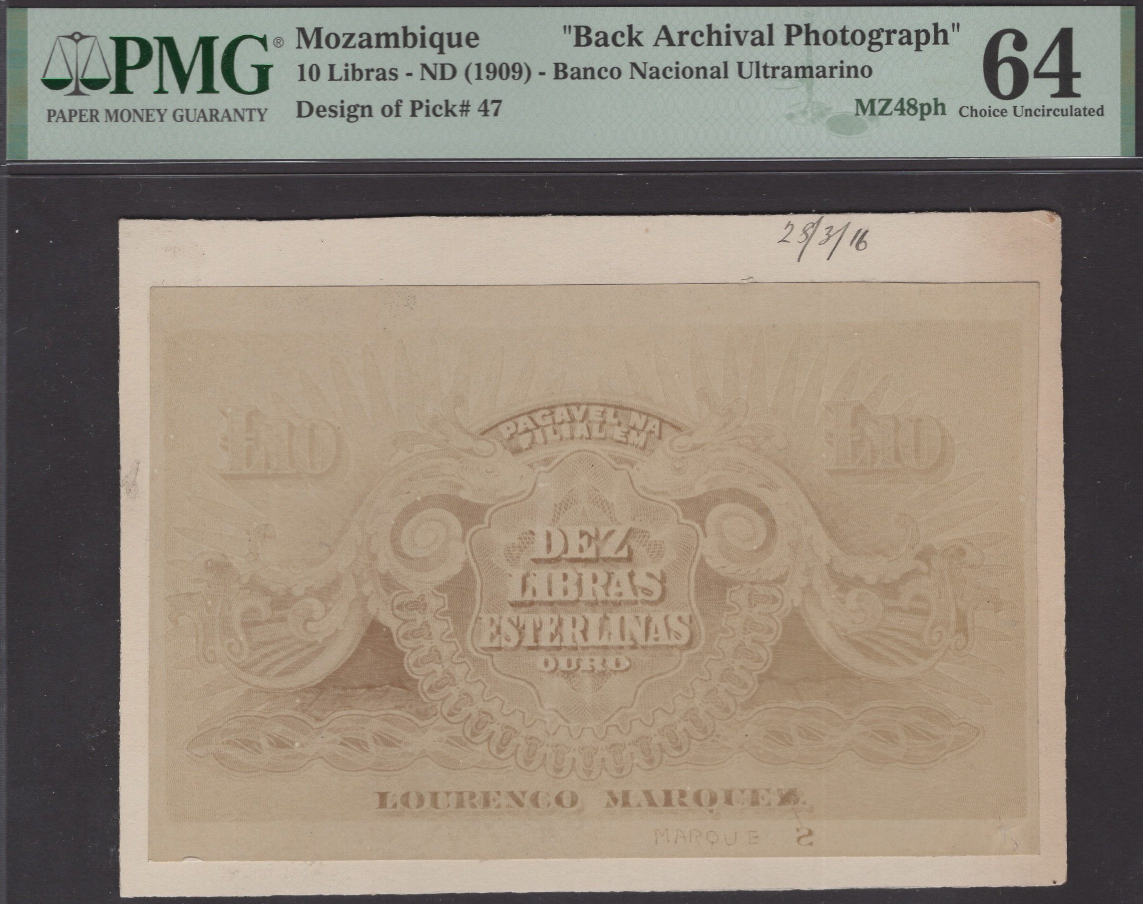 Banco Nacional Ultramarino, Mozambique, obverse and reverse archival photographs showing... - Bild 3 aus 4