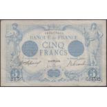 Banque de France, 5 Francs, 21 November 1916, serial number C.14532 215, multiple pinholes,...