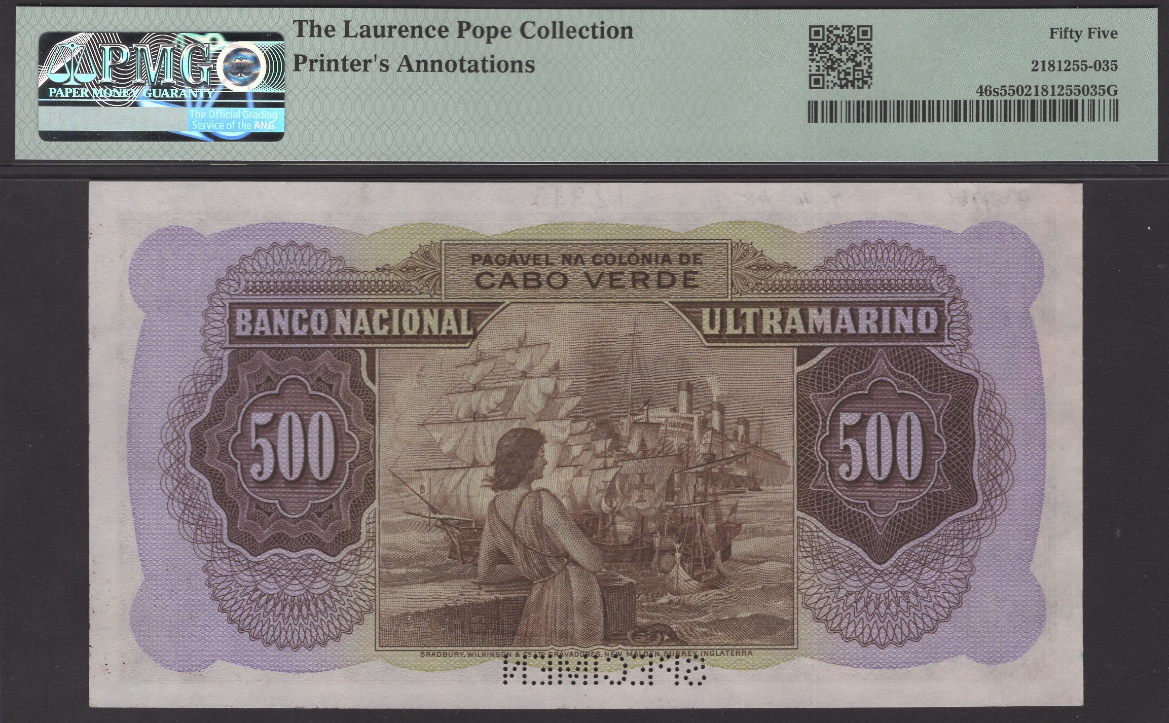 Banco Nacional Ultramarino, Cape Verde, printers archival specimen 500 Escudos (3), 16... - Bild 4 aus 4