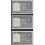 Government of India, 1 Rupee (5), 1940, serial numbers V/21 513315, V/21 513317, L/1...