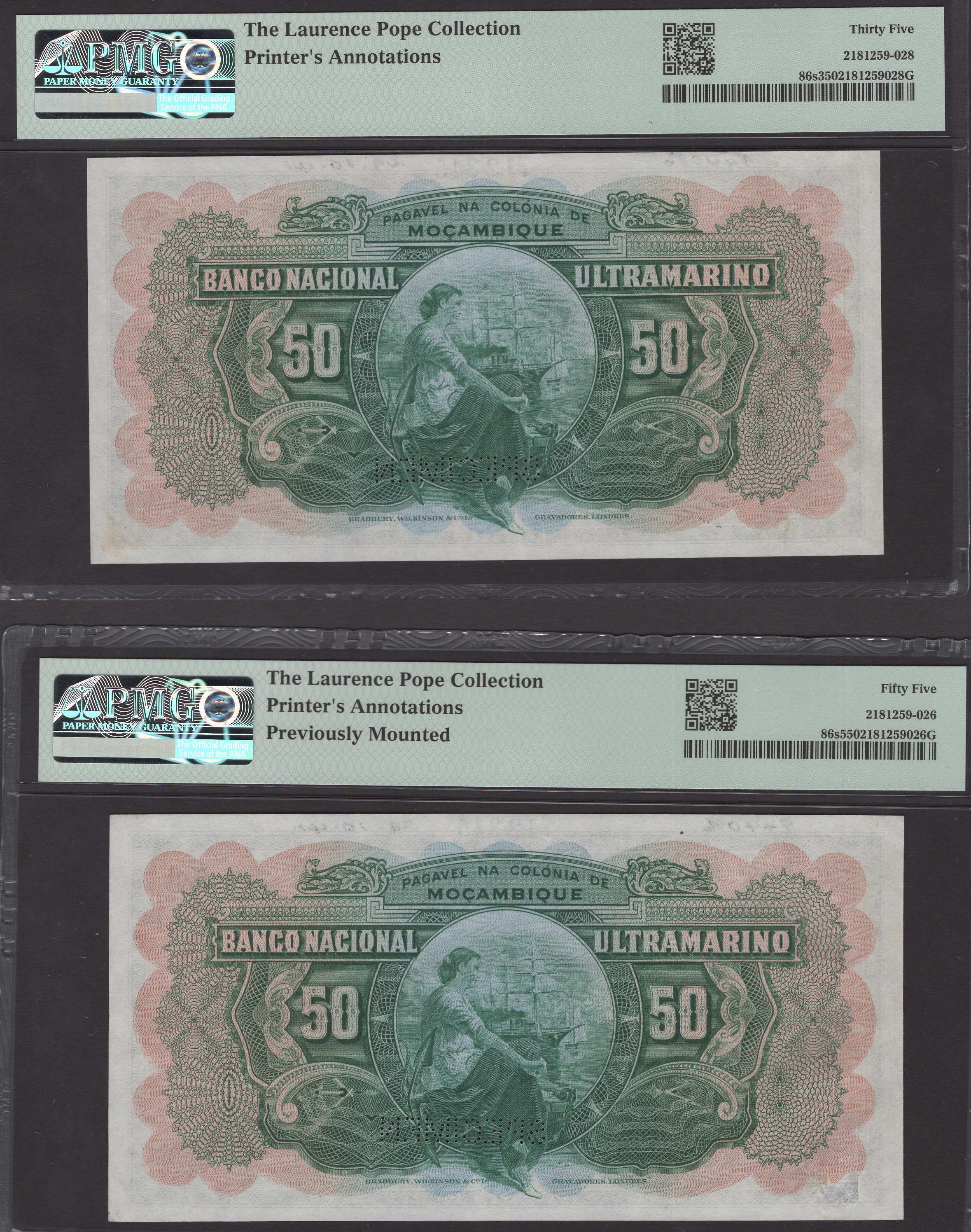 Banco Nacional Ultramarino, Mozambique, printers archival specimens for 50 Escudos (5), 1... - Image 4 of 6