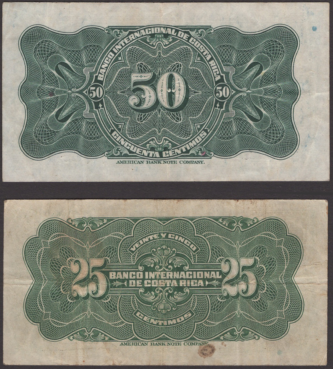 Banco International de Costa Rica, 25 Centimos, 25 July 1919, serial number A 780938 and 50... - Bild 2 aus 2