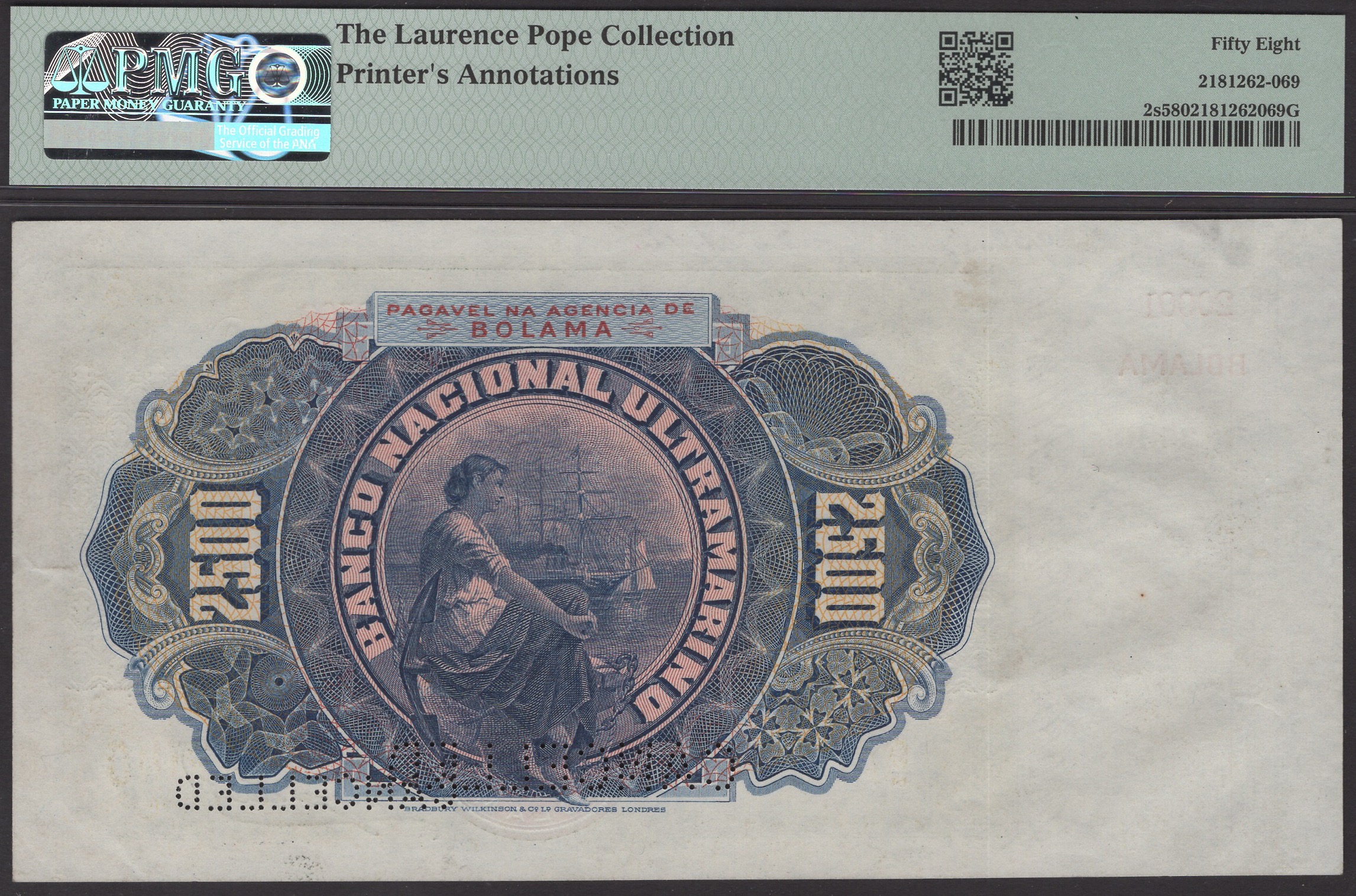 Banco Nacional Ultramarino, Portuguese Guinea, printers archival specimen 2500 Reis, 1... - Image 2 of 2