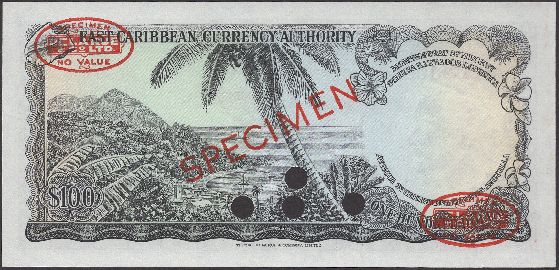 East Caribbean Currency Authority, specimen $100, ND (1983), serial number A1 000000,... - Image 2 of 2