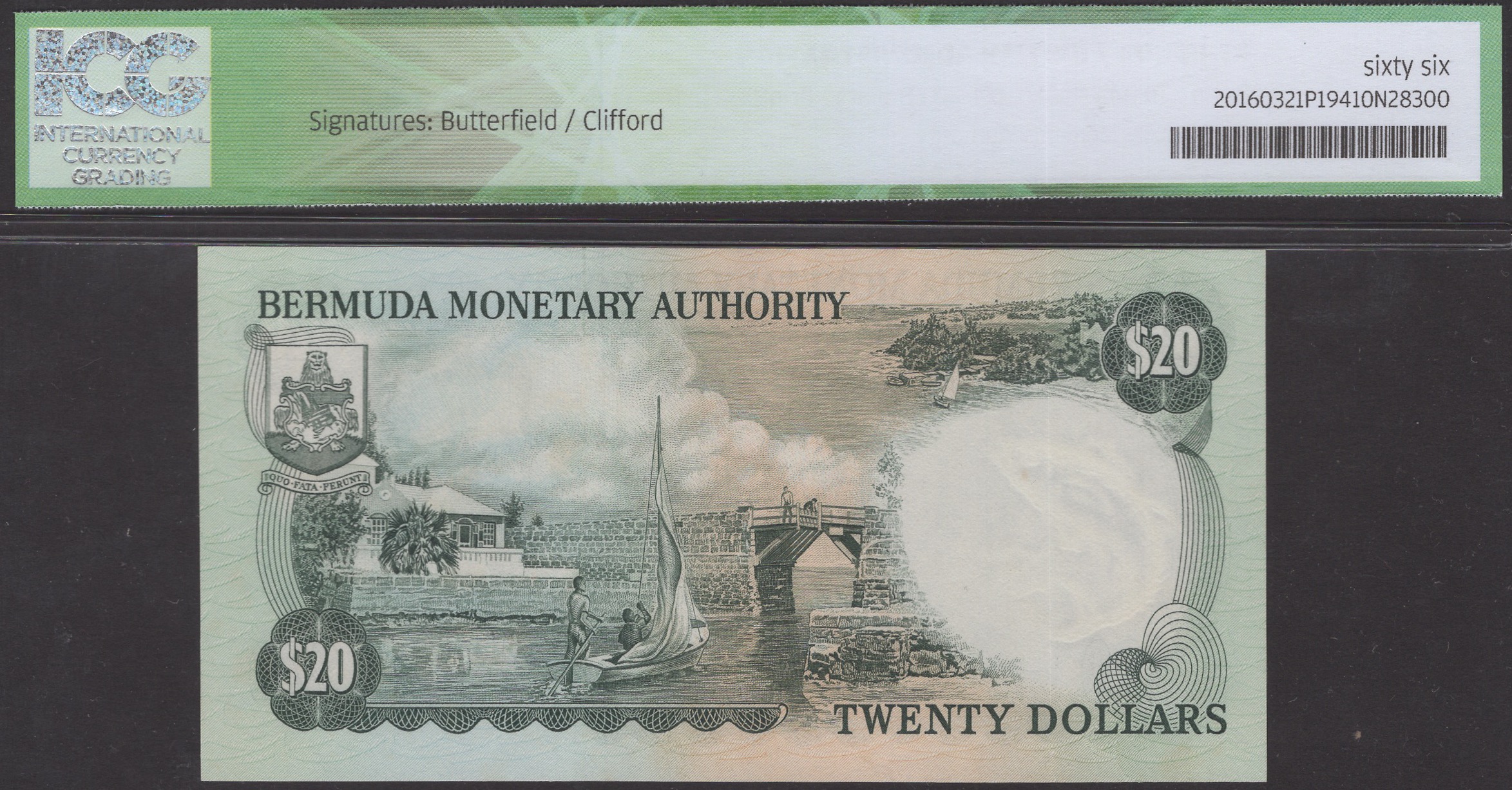 Bermuda Monetary Authority, $20, 1 April 1974, serial number A/1 021277, Butterfield and... - Image 2 of 2