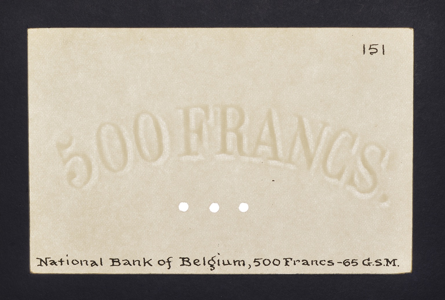 Banque Nationale de Belgique, watermarked paper for 500 Francs (6), issue of 1910-25, glued... - Image 4 of 6