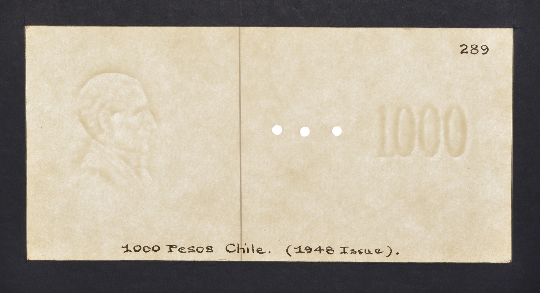 Banco Central de Chile, watermarked paper for the 500, 1000, 5000, and 10000 Pesos, issue... - Bild 3 aus 5