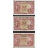 Board of Commissioners of Currency Malaya, 10 (3) and 20 Cents (3), 1 July 1941, all...
