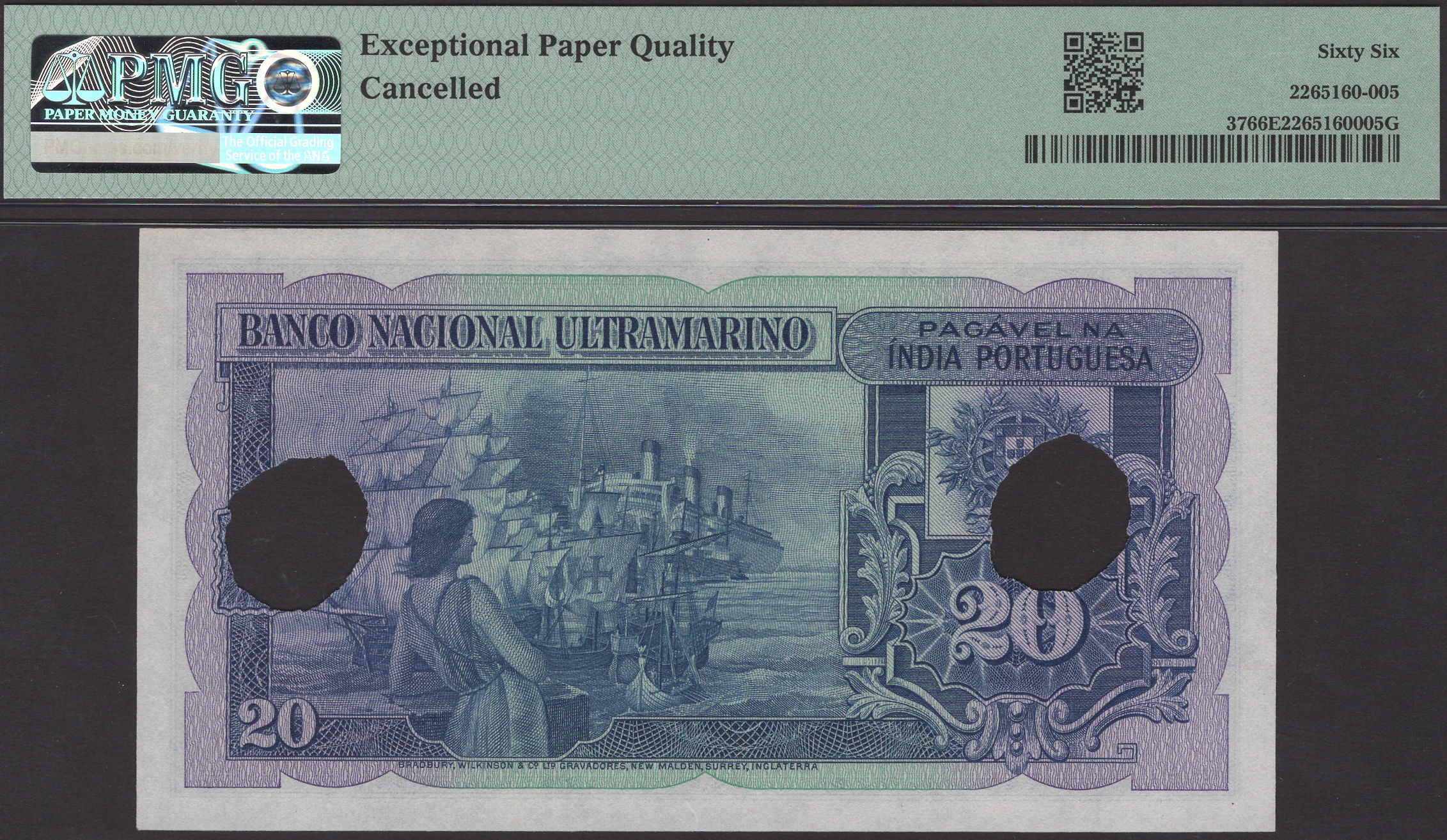 Banco Nacional Ultramarino, Portuguese India, 20 Rupias, 29 November 1945, serial number... - Bild 2 aus 2