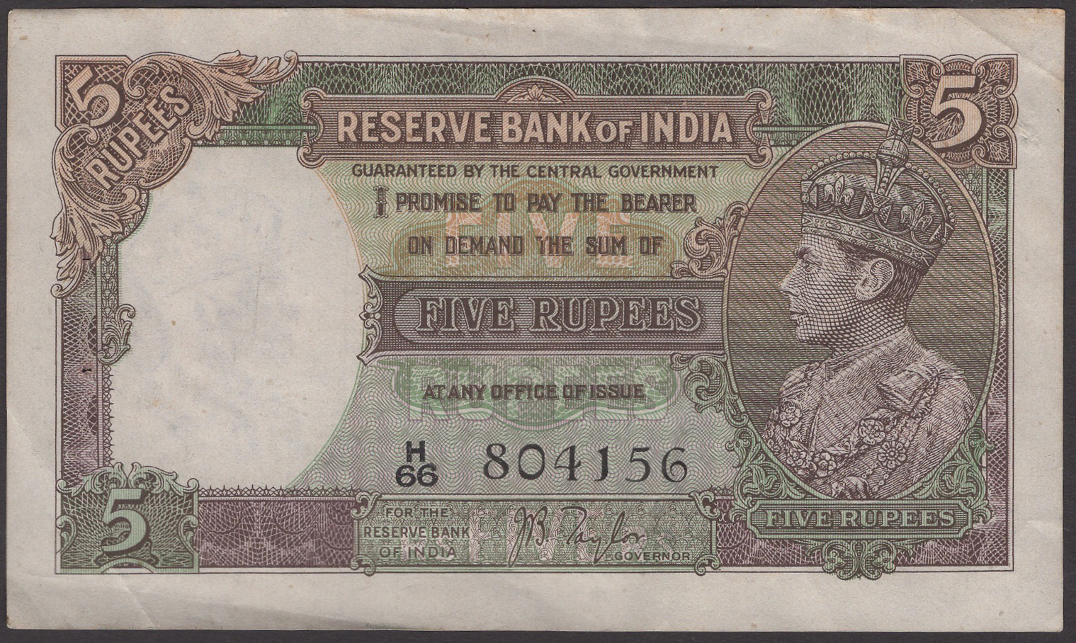 Reserve Bank of India, 5 Rupees (7), ND (1937), consecutive serial numbers H/66 804150-56,... - Image 5 of 6