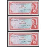 East Caribbean Currency Authority, $1 (5), ND (1974), serial numbers B87 311581-85,...