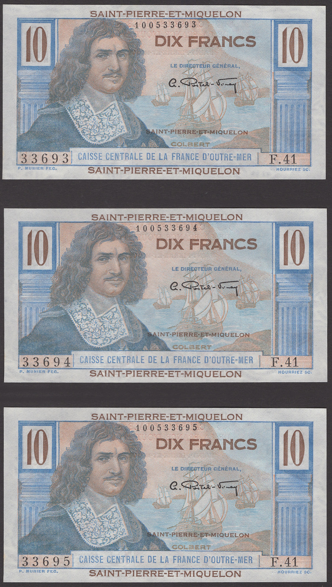 Caisse Centrale de la France d'Outre-Mer, Saint Pierre & Miquelon, 10 Francs (3), ND...