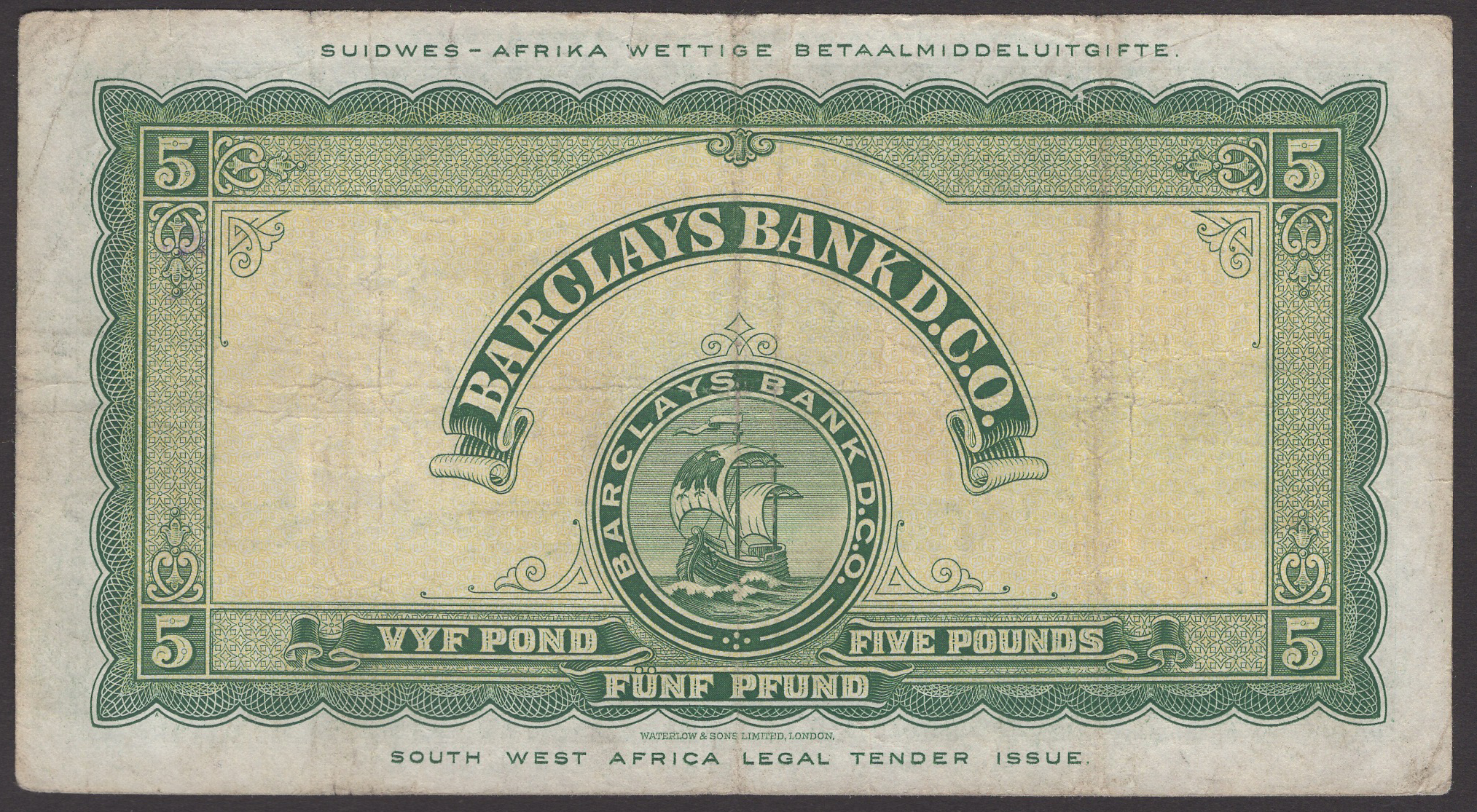 Barclays Bank (Dominion, Colonial and Overseas), Southwest Africa, Â£5, 30 November 1954,... - Image 2 of 2
