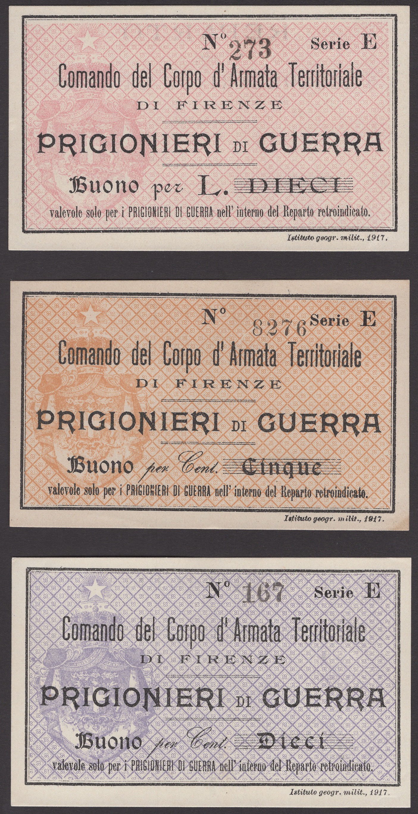 Comando Reparti Prigioniri di Guerra, 5, 10 and 25 Centesimos and 1, 2, 5 and 10 Lire,...