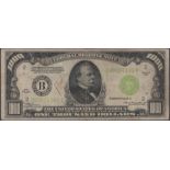 Federal Reserve Note, $1000, ND (1934C), serial number B00024141A, part of a handstamp on...