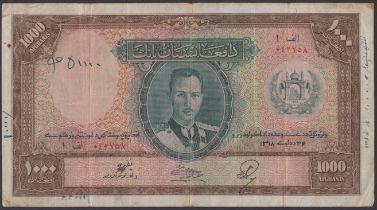 Afghanistan Bank, 1000 Afghanis, SH1318 (1939), serial number 042758, graffiti on both...