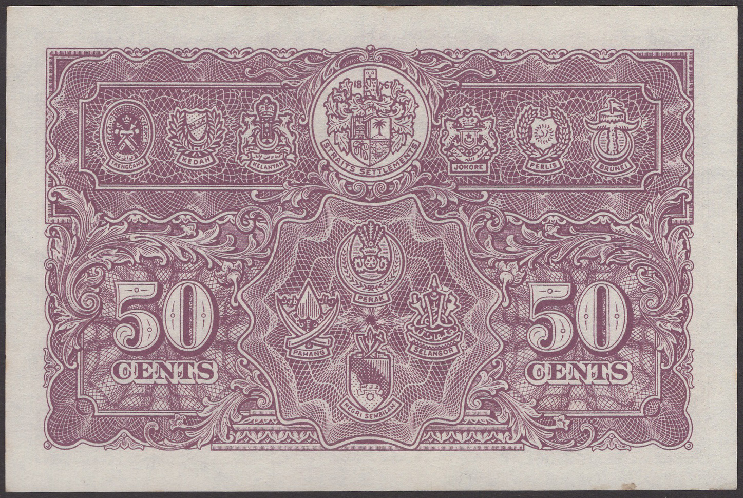 Board of Commissioners of Currency Malaya, 50 Cents, 1 July 1941, serial number A/25... - Image 2 of 2