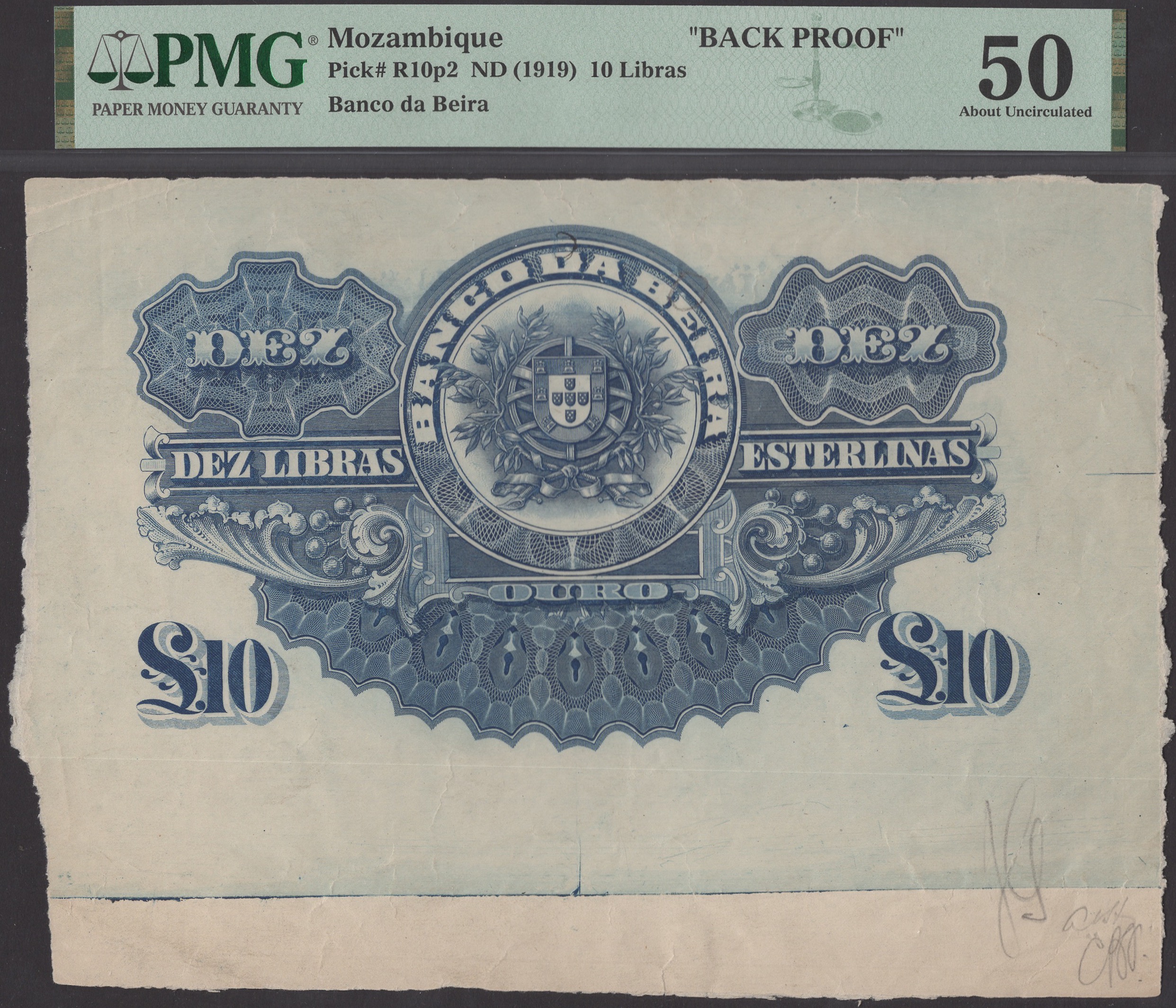 Banco da Beira, obverse and reverse die proofs for 10 Libras Esterlinas, 15 September 1919... - Image 3 of 4