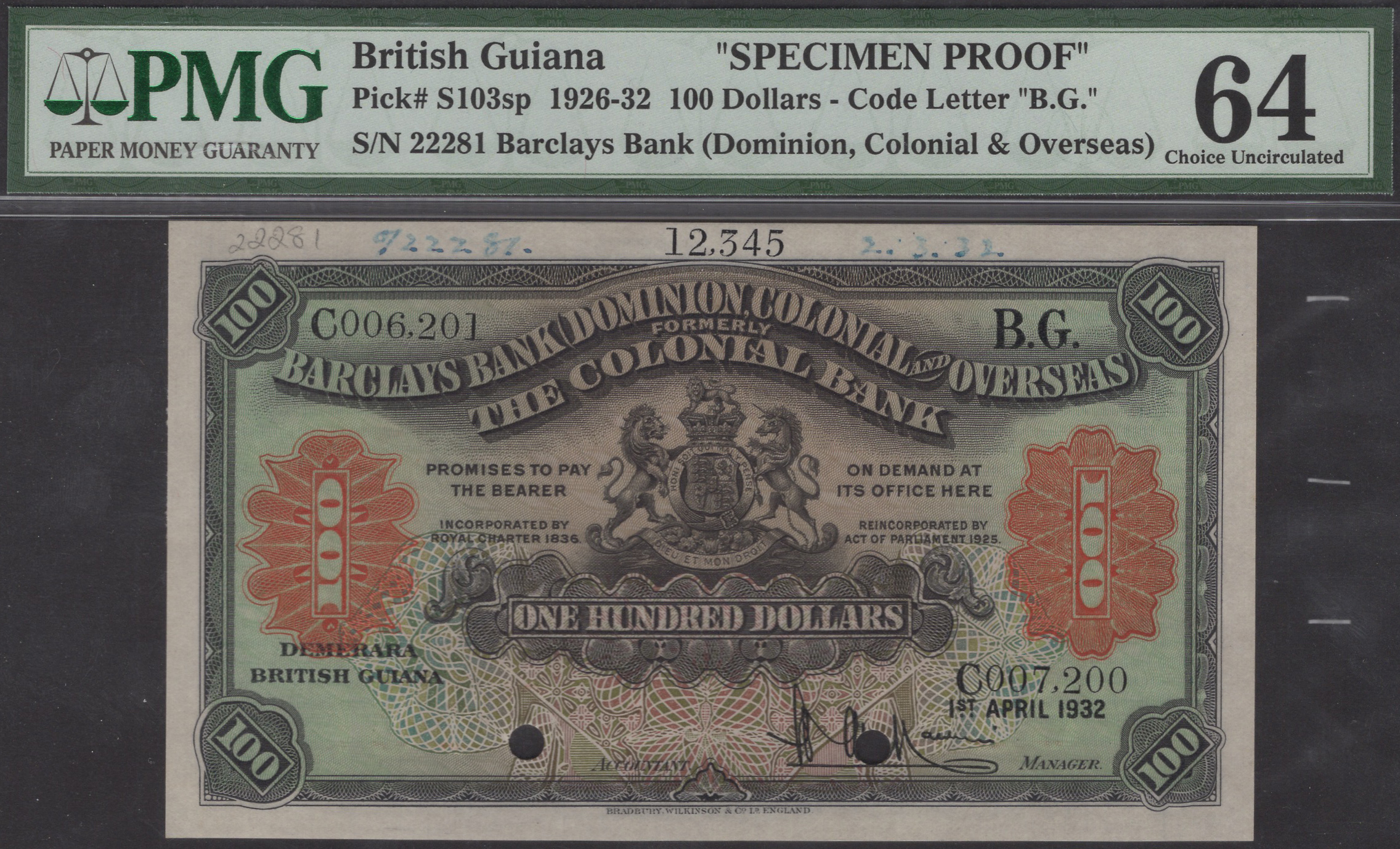 Barclays Bank, (Dominion, Colonial and Overseas), British Guiana, printers archival...