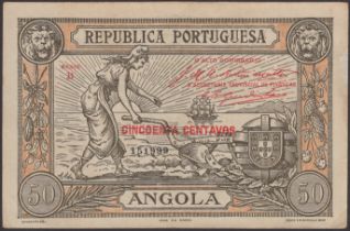 Republica Portuguesa, Angola, 50 Centavos, 1921, serial number B151999, nicely embossed and...