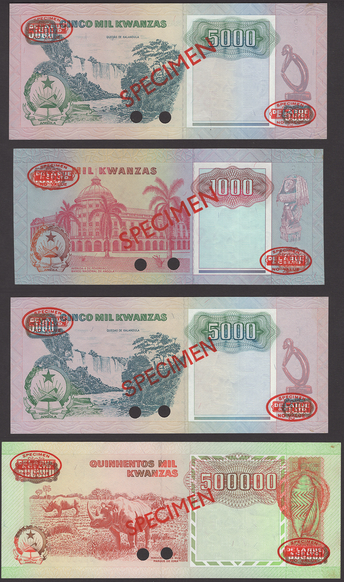 Banco Nacional de Angola, a group of specimens for the 4 February 1991 issue comprising... - Image 2 of 2