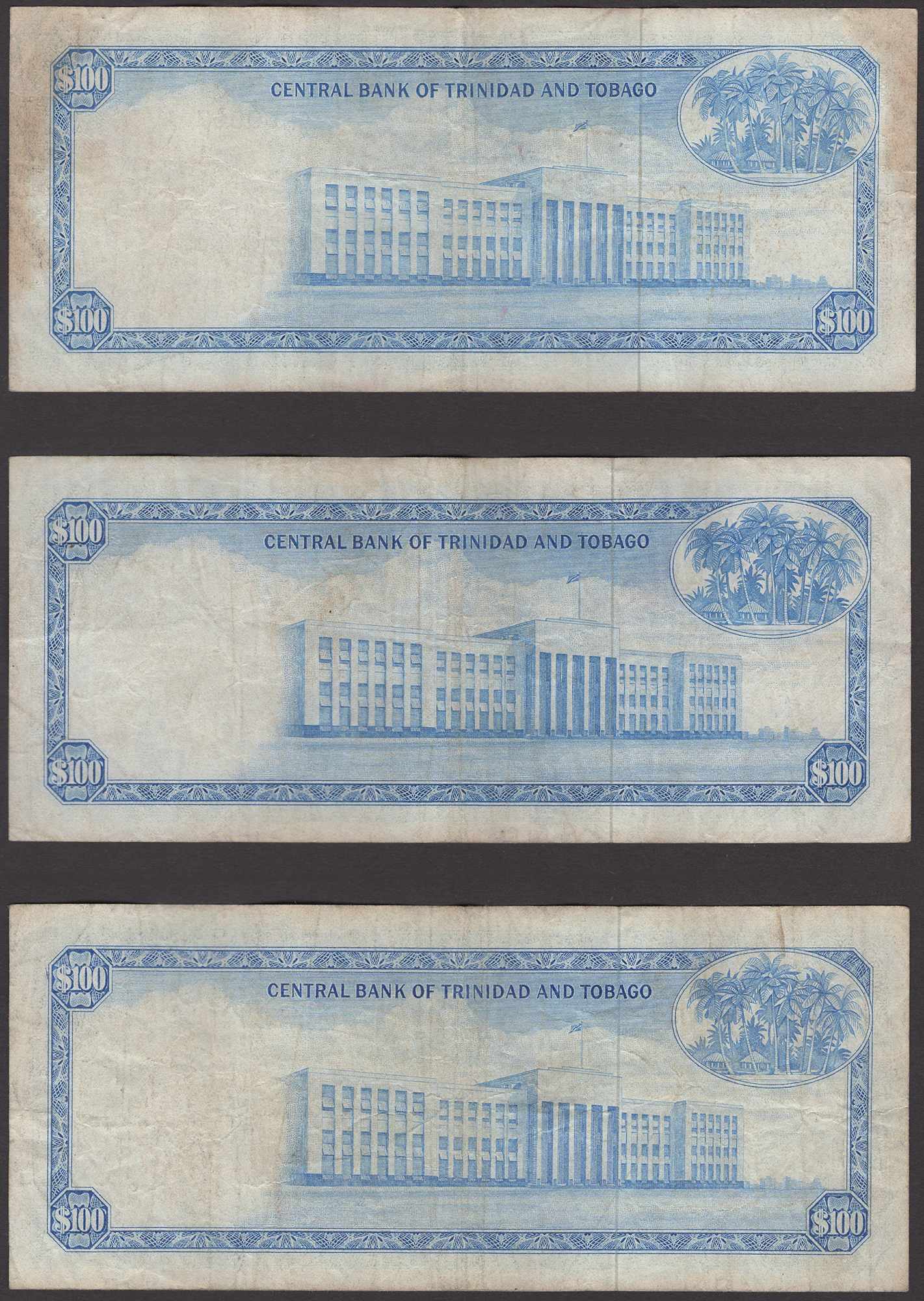Central Bank of Trinidad and Tobago, $100 (3), 1964 (1977), serial numbers AL624912,... - Bild 2 aus 2