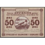 Greenland Administration, 50 Ore, ND (1941), serial number 141496, Jensen and Rasmussen...